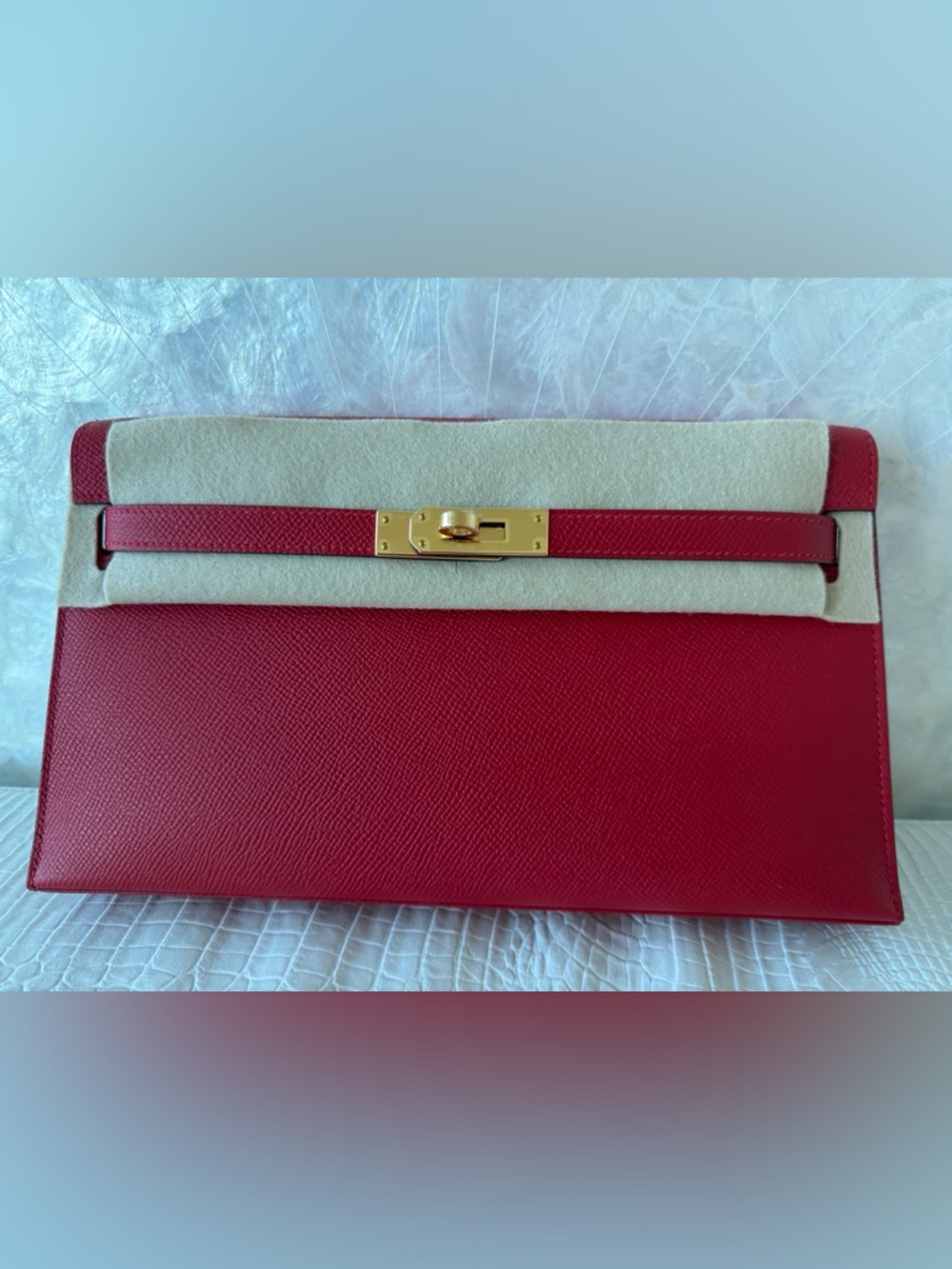 Hermès mini Kelly Elan Red Epsom Gold Hardware Clutch Crossbody Full Set New